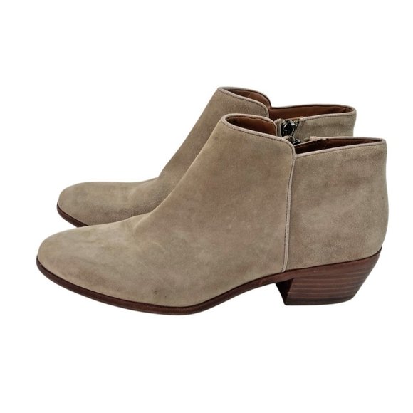 *Sam Edelman Petty Ankle Booties Womens Size 7.5 Taupe Suede Leather Zip Boots - Picture 7 of 13